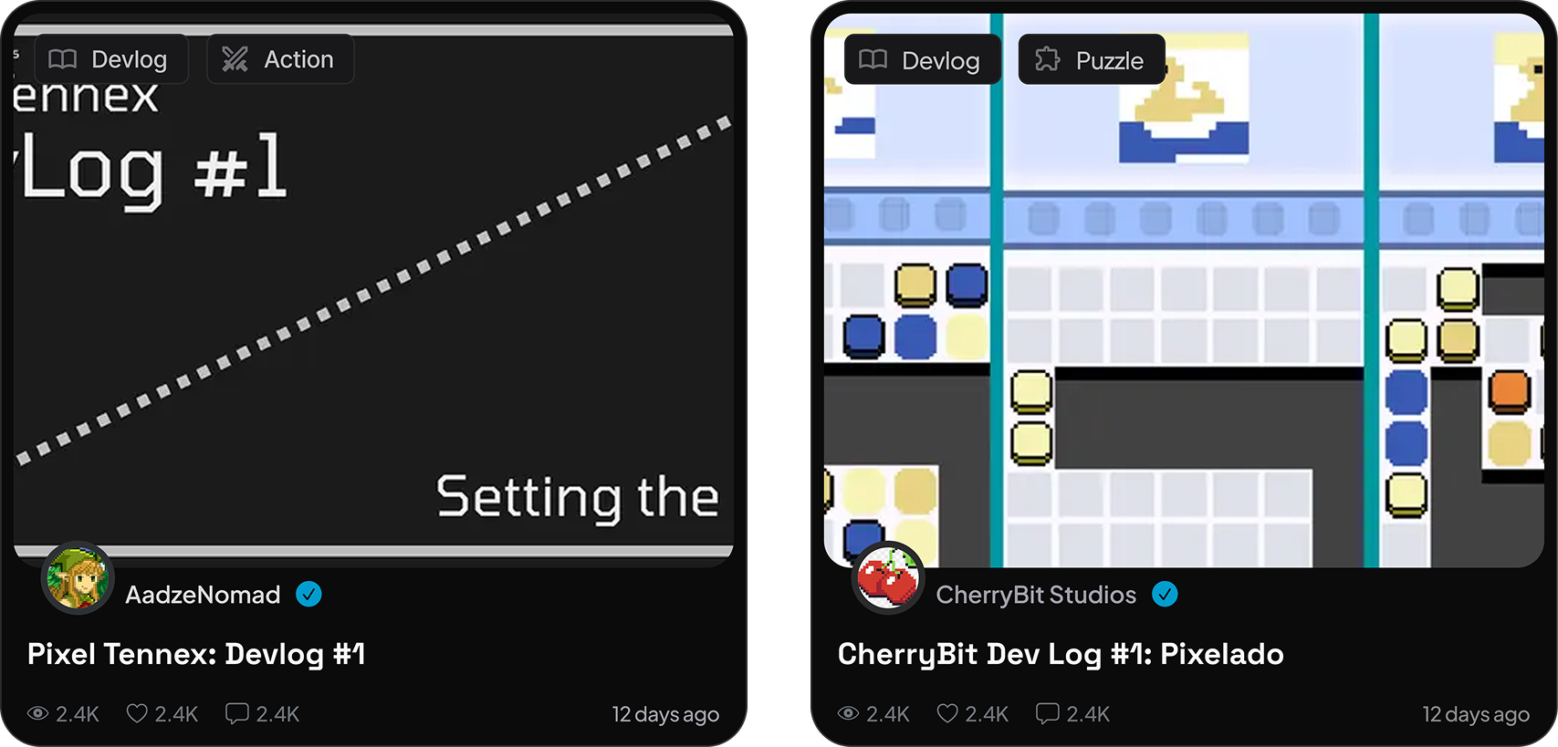 Developer journal entries showing devlogs